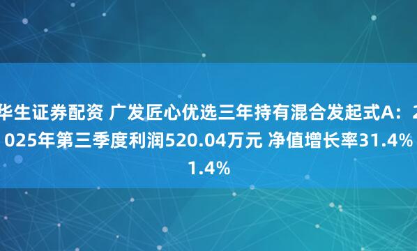 华生证券配资 广发匠心优选三年持有混合发起式A：2025年第三季度利润520.04万元 净值增长率31.4%